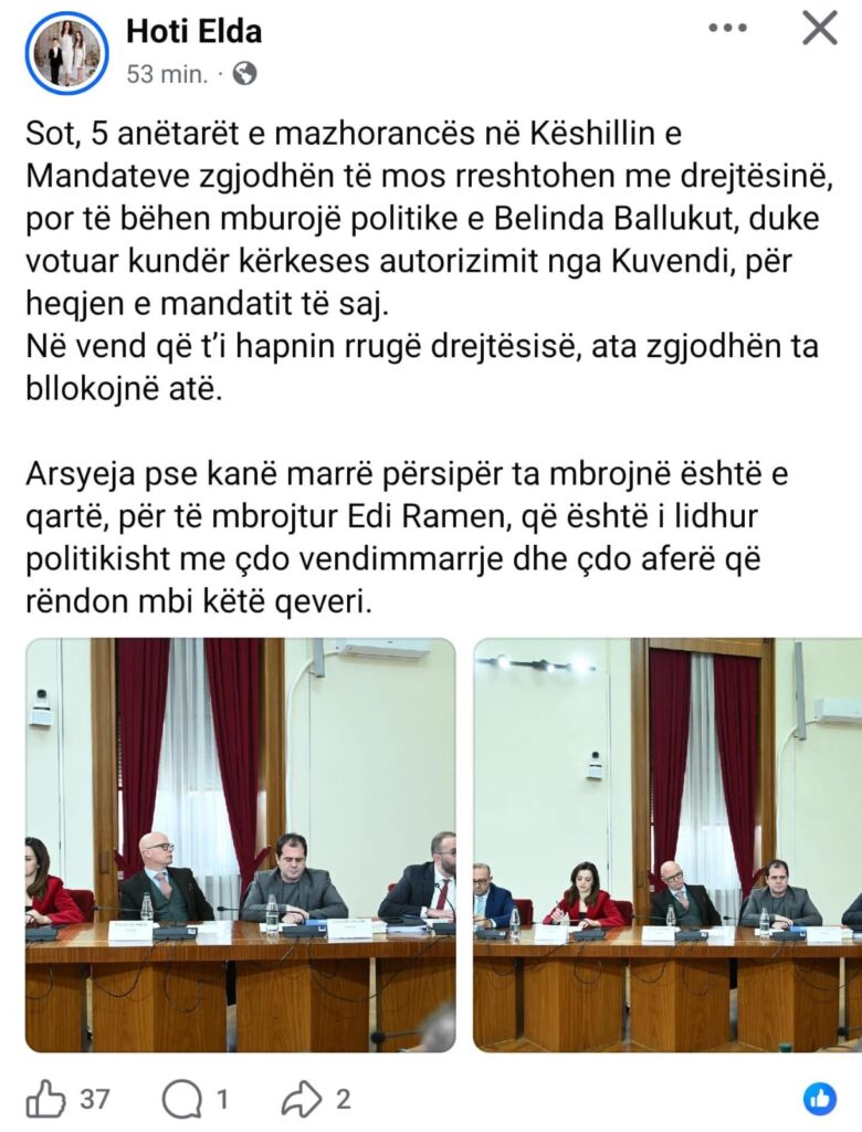 Qeveria e lidhur me krimin  deputetja Hoti  PS po bllokon drejtësinë 