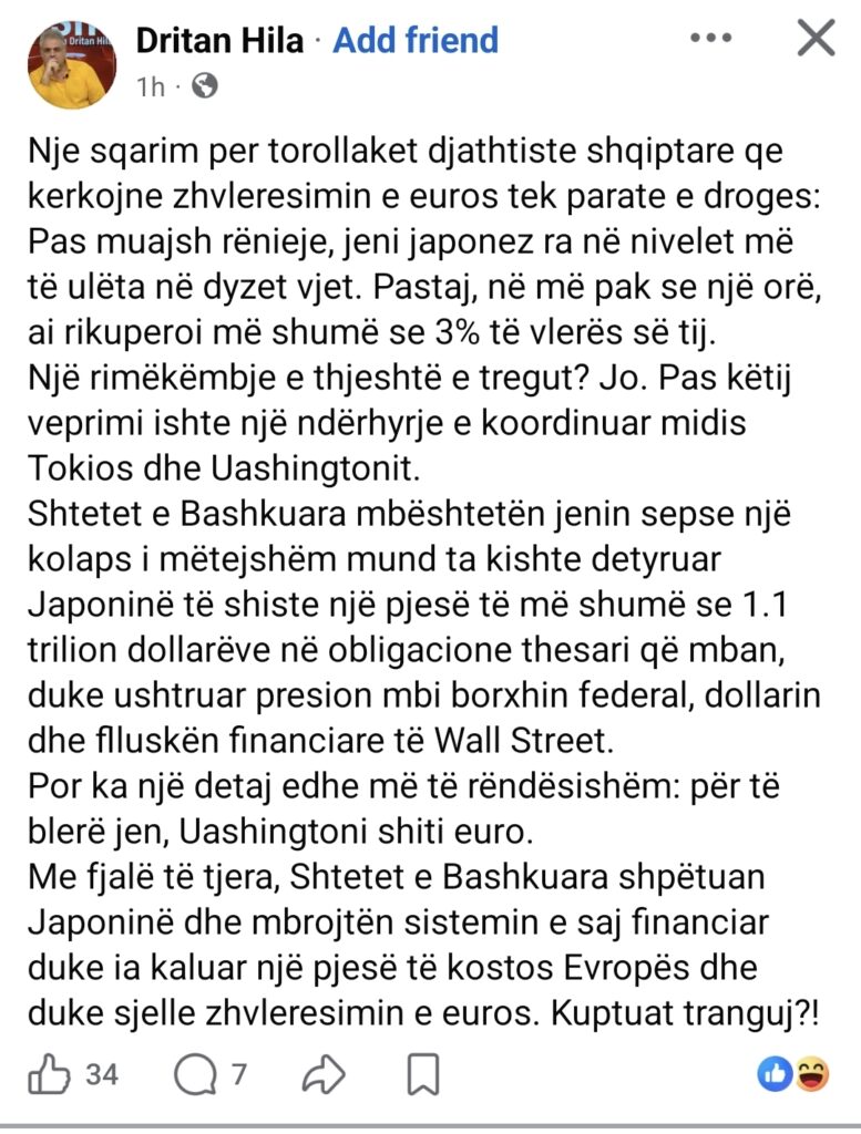 Dritan Hila  Jeni tranguj  Zhvlerësimi i Euro ska lidhje me paratë e drogës  Shikoni Jenin Japonez