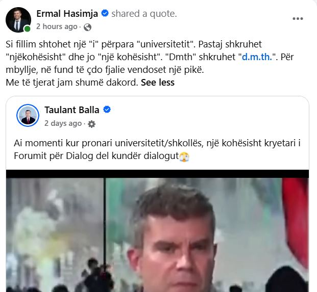 Prof  Hasimja i jep një mësim të mirë Taulant Ballës